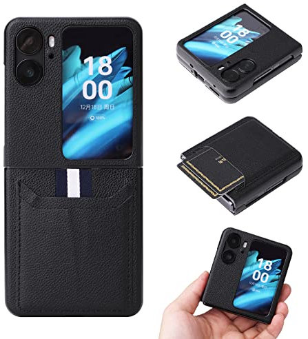 COQUE Suitable for Oppo Find N2 Flip phone case, Oppo Find N2 Flip lychee pattern card slot phone case(Black)