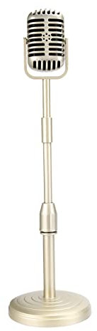 LAUDS Vintage Desktop Microphone Prop Model with Adjustable Height, Classic Retro Style Microphone Stand Mic Prop,Gold