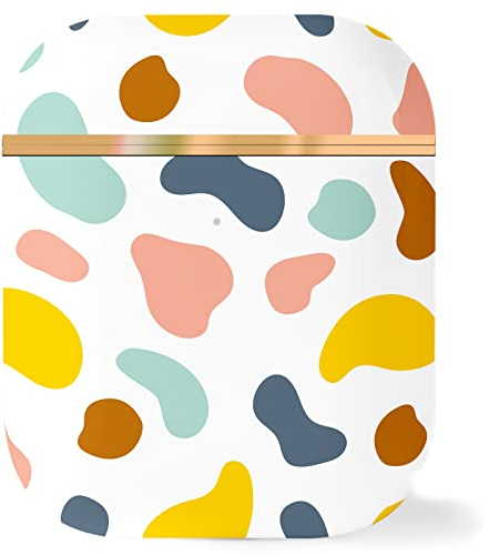 Berkin Arts Kompatibel mit AirPods 2 & 1 Generation Hülle AirPods Case Ästhetisch Rosé Goldenes Hardcover mit Schlüsselanhänger Spot-Illustration Bunte Punkte