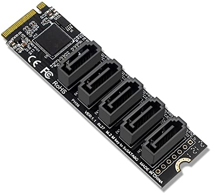 WANGCL NVME zu SATA Adapter M.2 zu SATA Konverter 5Port mit Aluminium Radiator Unterstützung PM Funktion