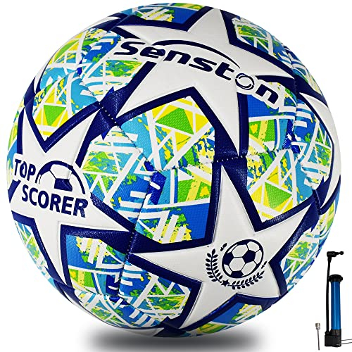 Senston Football Size 5 Professional Game Soccer Ball Embossing Design Official size 5 for Adult/Youth (Blue)
