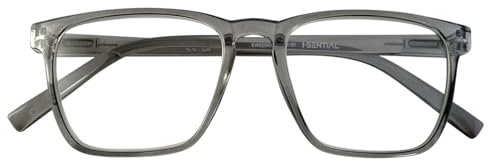 I-Sential Reading Glasses Large Lens & Case Spring Hinges Designer Style Mens Womens Readers Translucent Grey +1.50