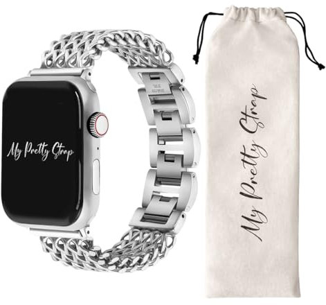 My Pretty Strap- Compatible Apple Watch Band - Stainless Steel iWatch Strap for Women - Series 1-10, SE & Ultra (38MM / 40MM / 41MM, Silver Gem) - Mermaid