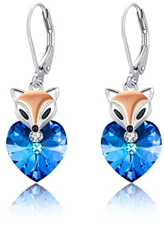 MEDWISE Fuchs Ohrringe Damen 925 Sterling Silber Herz Kristall Hängend Kristall Ohrhänger Fuchs Schmuck Geschenk für Mutter Mama Muttertagsgeschenk Ehefrau Mädchen Freundin Tochter Geschenk