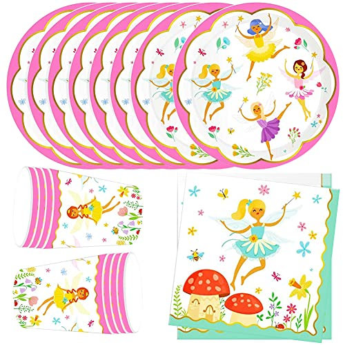HGSHUO Vaisselle Fée Vaisselle de Fête Anniversaire Décorations Fairy Assiettes Gobelets Serviettes Mariage Baby Shower Vaisselle Décorations de Fête