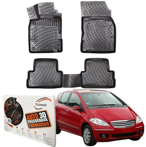 Trimak Passgenau 3D Fussmatten Auto Kompatibel mit Mercedes A Klasse W169 2004-2012 Auto Zubehör 1. Und 2. Reihe Gummimatten Autos TPE Allwetter Geruchlos rutschfest Vorne und Hinten Schwartz