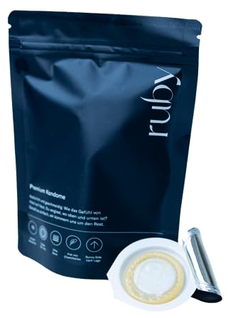 ruby Kondome - Größe 53mm - 10 Kondome - vegan, geruchslos, gefühlsecht, ultradünn - Innovative Verpackung mit Sunny Side Up - mit Gleitgel befeuchtet