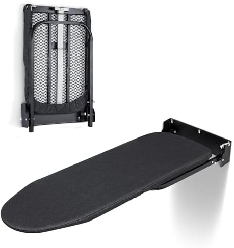 Duwee Planche à Repasser Murale Pliable avec Housse résistante à la Chaleur, Planche à Repasser compacte pour Petits espaces, Noir, 32 x 93 cm