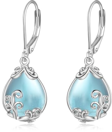 POPLYKE Aquamarin Filigrane Tropfen Ohrringe Sterling Silber Kristall Kappe Ohrringe Schmuck für Frauen