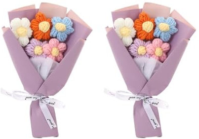 MiOYOOW 2 bouquet di fiori artificiali lavorati a maglia, fatti a mano, per San Valentino, compleanno, matrimonio, Natale, Ringraziamento