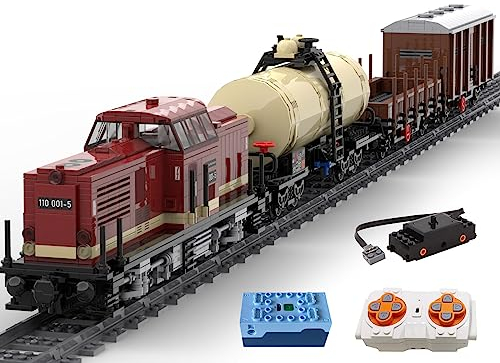 JOENI Technik BR110 Eisenbahn Zug lokomotive mit Ferngesteuerter Lokomotive und Güterzug Set, MOC-81729 Exklusiver Modellbausatz Klemmbausteine