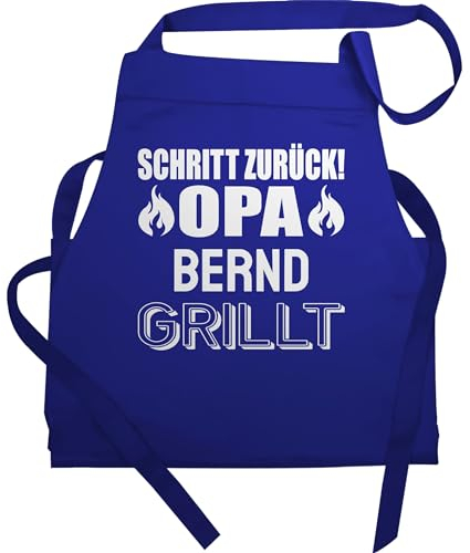 Schürze - Grillschürze Herren Männer - Opa grillt mit Namen Schritt zurück Opi Geschenk - 60x87 - Royalblau - für grill schürzen personalisierte kochschürze geschenke grillen koch