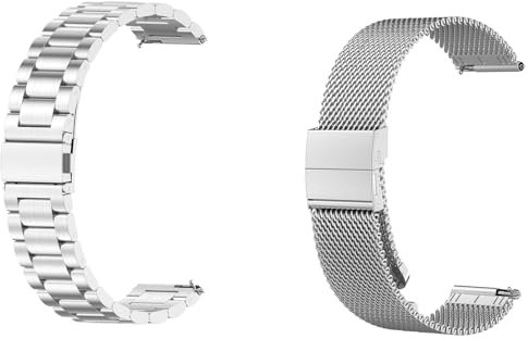 2 Stück Armband Kompatibel mit YAMAY SW022 Smartwatch Armband, 22mm Solide Edelstahl Uhrenarmband Mesh Metall Armband Business Sports Ersatzband für YAMAY SW022 Smartwatch, Silber