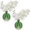 2 pcs Künstliche Orchideen Weiß mit Grün Glasvase, Kunstpflanze Decor Orchideen Kunstblumen im vase mit Real Touch Blüten, Gefälschte Orchideen künstliche Bonsai für Hotel Wohnzimmer Büro Küche