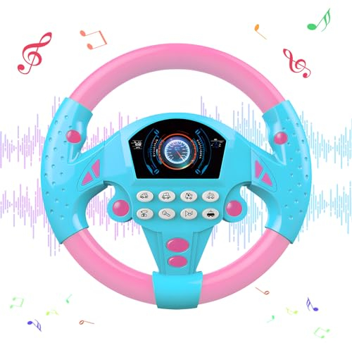 Kinder Lenkrad Spielzeug,Lenkrad Kinder für Auto mit 360° Rotation,Interaktives Lenkrad Lernspielzeug mit Lichtern und Geräuschen,Frühes Pädagogisches Geschenk für Kleinkinder/Kinder (Pulverblau)