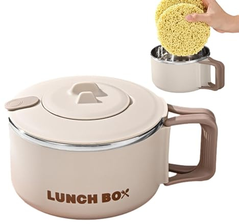 1/3 Ramen Electric Bowl | 1200ml Ramen Cooker Soup Mug- Portable Noodle Cooker with Lid, Stainless Steel High Capacity Japanese Ramen Bowl for Dorm Room, Offices, College, Home
