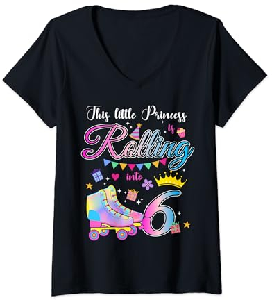 Damen Rollschuh-Outfit zum 6. Geburtstag für Mädchen, 6 Jahre, Geburtstag T-Shirt mit V-Ausschnitt
