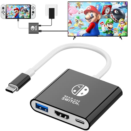 DUEQID Adaptador USB C a HDMI para NS Switch/OLED, Dock 3 en 1 TV Switch Adaptador con Cable HDMI 4K 100 W Tipo C de Carga, Compatible con NS Switch/OLED, Steam Deck, Smartphones, PC (Negro)