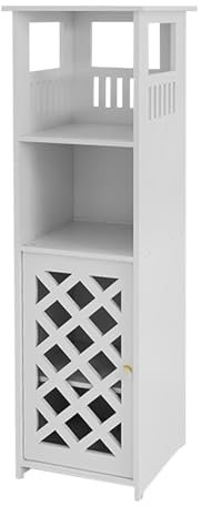 HUOLE Meuble de Salle de Bain, Armoire d’Angle avec Porte et Étagères, Support pour Papier de Toilette étagère réglable, Armoire de Salle de Bain Colonne