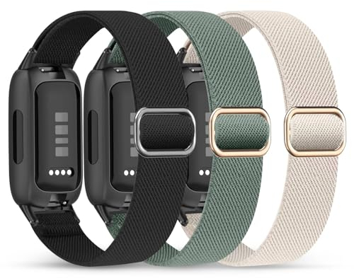 Wizvv 3 Stück Nylon Armband Kompatibel mit Fitbit Inspire 3,Elastisches Verstellbares Ersatzarmband für Fitbit Inspire 3 Fitness Tracker,Dehnbare Sport Loop Armbänder für Damen Herren
