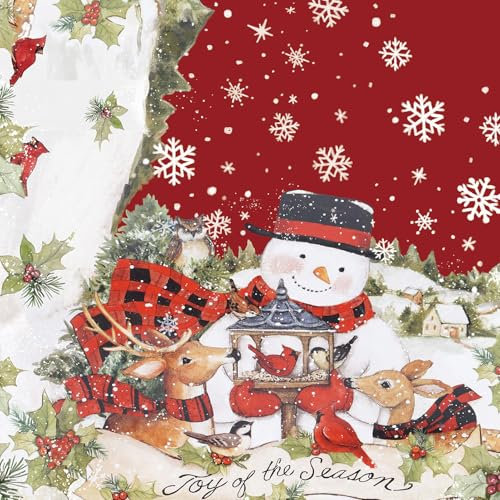 Romanstile Weihnachten Tischdecke Mitteldecke 80x80 cm abwaschbar quadratisch rot Schneemann wasserabweisend Tischtuch Deko für Silvester,Neujahr,Christmas,Weihnachsdeko,Winter,Couchtisch,Kinder