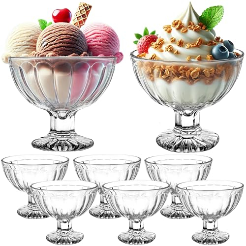Eisbecher Glas 6 Stück 200ml Set, Eisschalen, Dessertgläser mit Fuß, Eisgläser, Dessertschalen für Eiscreme, Desserts, Eis, Vorspeise, Cocktails, Dessertgläser, Eiscremegläser (6-teiliges Set - 200ml)