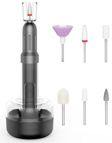 Nagelfräser für Gelnägel, Elektrische Nagelfeile 18000 u/Min,Elektrische Nagelfeile mit 6 hochwertigen Nagelpflege-Aufsätzen, Pediküre Maniküre Set für Gelnägel,Acryl Gelnägel (Black gray)