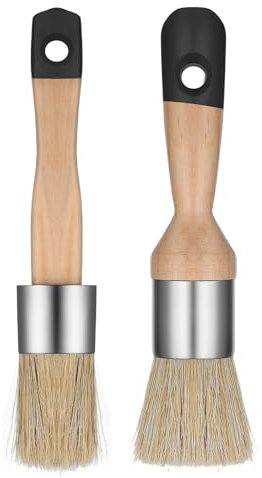 2 Pcs Chalk Paint Brush, Round Paint Brush for Furniture Natural Bristles Stencil Brushes Compatible with All Types of Chalk Paints for Painting Home Decor DIY Art Crafts (Black)