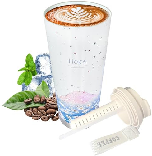 fluorehoso Tasse à café à emporter, 520 ml, en porcelaine, isotherme, de voyage en acier inoxydable, avec couvercle anti-fuite, paille et revêtement en céramique, tasse à café pour voiture (Snowberg)