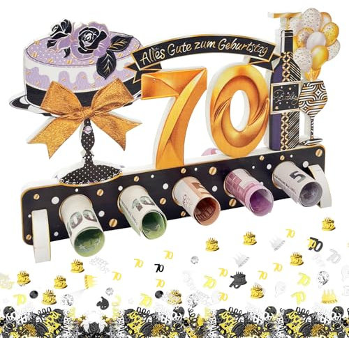 70 Geburtstag Geldgeschenke, Konfetti Deko, Holz Dekoration, Geschenke für Mann Frau, Jubiläum