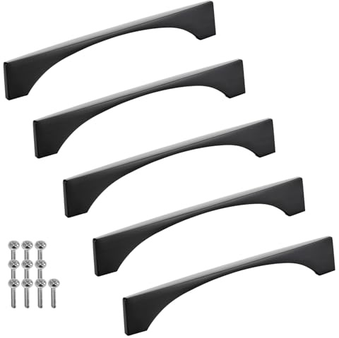 SOTECH 5 Stück Aluminium Möbelgriffe BLACKLINE XIV BA 128 mm schwarz matt | (Länge 145 mm, Breite 4,4 mm, Höhe 24 mm) Design Vitrinengriff