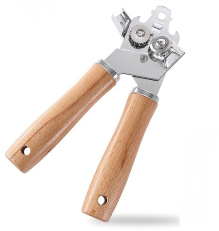 Baeroprki Metal Can Opener Manual with Wooden Handle, Hand Can Opener with Blade Smooth Edge, Handheld Can Openers