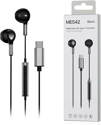 USB C Headphones for Sam-sung, In Ear Type C Wired Earphones with Mic & Volume Control, Hi-Fi Stereo Wired Earbuds for Sam-sung S23 S22 S21, I-phone & More (Black)