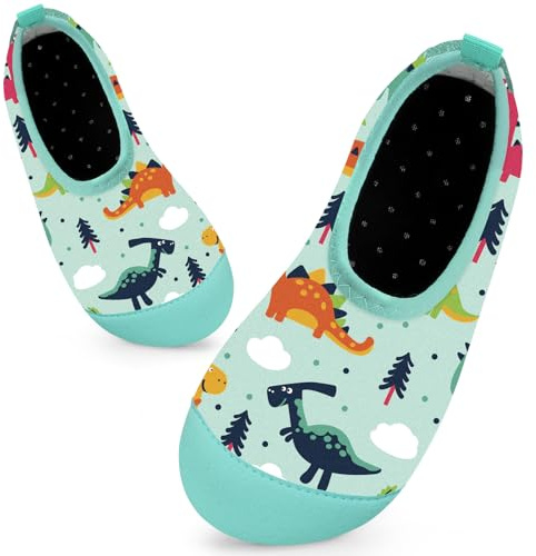 Kids Swim Water Shoes Toddlers Baby Aqua Socks Quick Dry Pool Beach Barefoot for Boys Children(Dinosaur World Green,30/31 EU)