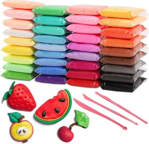 Vabrloy Modelliermasse Kit,36 Farben Polymer Clay Set,DIY Kinder Knete Set mit 3 Schnitzwerkzeugen,Ultraleicht Kinderknete,Modelliermasse Lufttrocknend Geschenk für Jungen und Mädchen