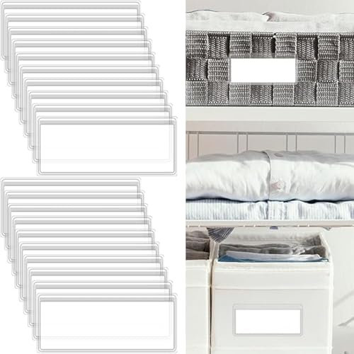 30 Pcs Self Adhesive Label Holders,Adhesive Label Pockets with Blank Index Card 3*1.3 IN Clear Adhesive Pockets Storage Bins with Name Label Badge Inserts for Shelf Mailbox Binders Drawers Cabinets