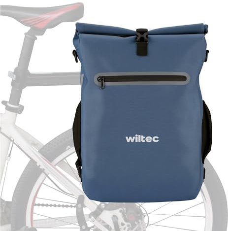 Wiltec Gepäckträgertasche blau, Fahrradtasche Rucksack 20 l Stauraum, Gepäcktasche mit Laptopfach, wasserresistente Fahrrad Tasche