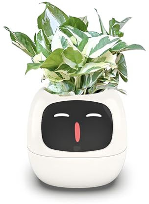 Papots de Fleurs Intelligents, Robot Smart Pet Planter avec des Expressions Multiples, Planteur AI avec Interaction Gesture pour Le Décor de L'école de Bureau à Domicile (White)