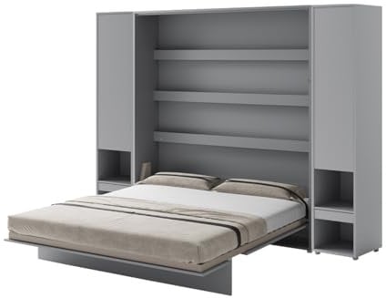 Friderik Bed Concept BC-013 Wandklappbett Vertikales Schrankbett ohne Matratze, 180x200 cm + 2X Vertikalschrank BC-07 (Grau)