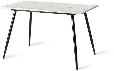 FurnitureR Rechteckiger Esstisch, L-120 cm für 4-6, Elegantes Design, Platte aus weißem Marmorimitat, mit Metallbeinen, vielseitige und minimalistische Akzente, Küchentisch