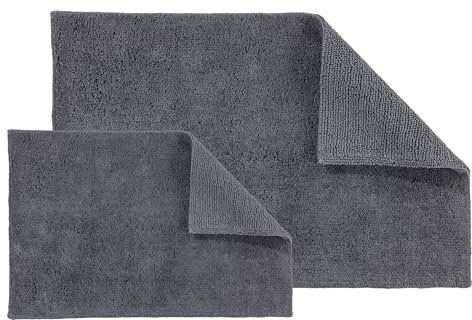 Schöner Wohnen Kollektion Badteppich einfarbig anthrazit Set aus 40x60cm & 60x90 cm – Badematte rutschfest - Badteppich waschbar – Badezimmer Duschvorleger Trockner geeignet
