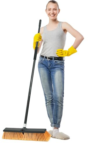 PBHEPJ 18 Inchs Push Broom Outdoor Heavy Duty, Shop Broom with 60 Long Handle for Cleaning Outdoor or Indoor Tile, Garage, Shop, Deck, Concrete, Wood, Stone, Patio Floor