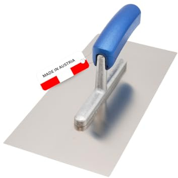 WERKFIT Profi Glättekelle 280x130 mm – Edelstahl Glättspachtel mit Buche-Holzgriff in Blau – Rostfreie Traufel für Putz & Spachtelarbeiten – Made in Austria (Glättekelle)