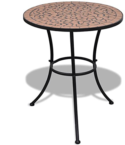 IBUQDDV Table d'appoint Mosaik 60 cm rouge terre cuite avec structure en fer revêtu par pulvérisation pour balcon et jardin, plateau de table en céramique facile à nettoyer et stable.