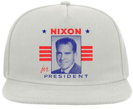 Nixon for President 5 Panel Snapback Flat Visor Cap Hat White