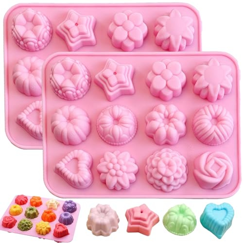 Mini Moule à Kougelhopf en Silicone, 2 Pièces Moule Antiadhésif pour Gâteau Gugelhupf 12 Capacités,Antiadhésifs en Silicone pour Gâteau, Chocolat, Sans BPA, Résistant au Four et Lave-Vaisselle