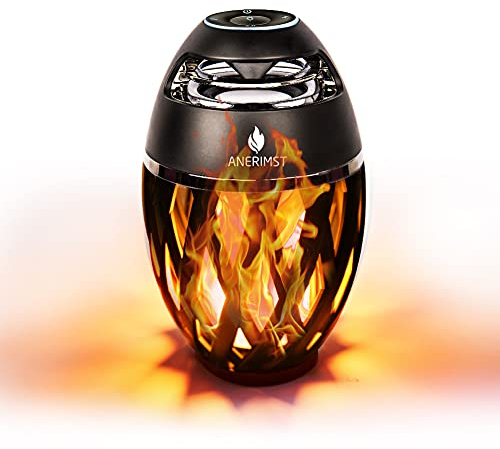 ANERIMST Haut-Parleur Bluetooth Extérieur avec Effet de Flamme LED, Son Stéréo Supérieur Résistant à l'Eau IP65, Garantie de Remboursement à 100% pour 1 An, Style Rustic-Modern, Jaune