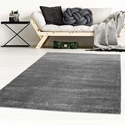 Taracarpet Designer-Teppich Galant Flauschige Flachflor Teppiche fürs Wohnzimmer, Esszimmer, Schlafzimmer oder Kinderzimmer weich und Schadstoffgeprüft dunkel-grau 080x150 cm
