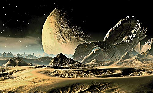 Forwall Fototapete Vlies Tapete Wanddeko Kosmos Weltall - Planet Galaxie Mond Raumschiff Moderne Wanddekoration 2806VEXXXL 416cm x 254cm Schlafzimmer Wohnzimmer