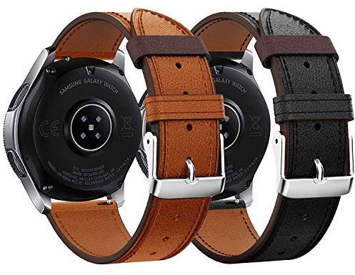 Syxinn Bracelet de montre de rechange réglable, en acier inoxydable, pour Samsung Galaxy Watch 46 mm, Galaxy Watch 3 45 mm, Gear S3 Frontier, Samsung Gear S3 45 mm, largeur de 22 mm, 2 pièces (cuir).
